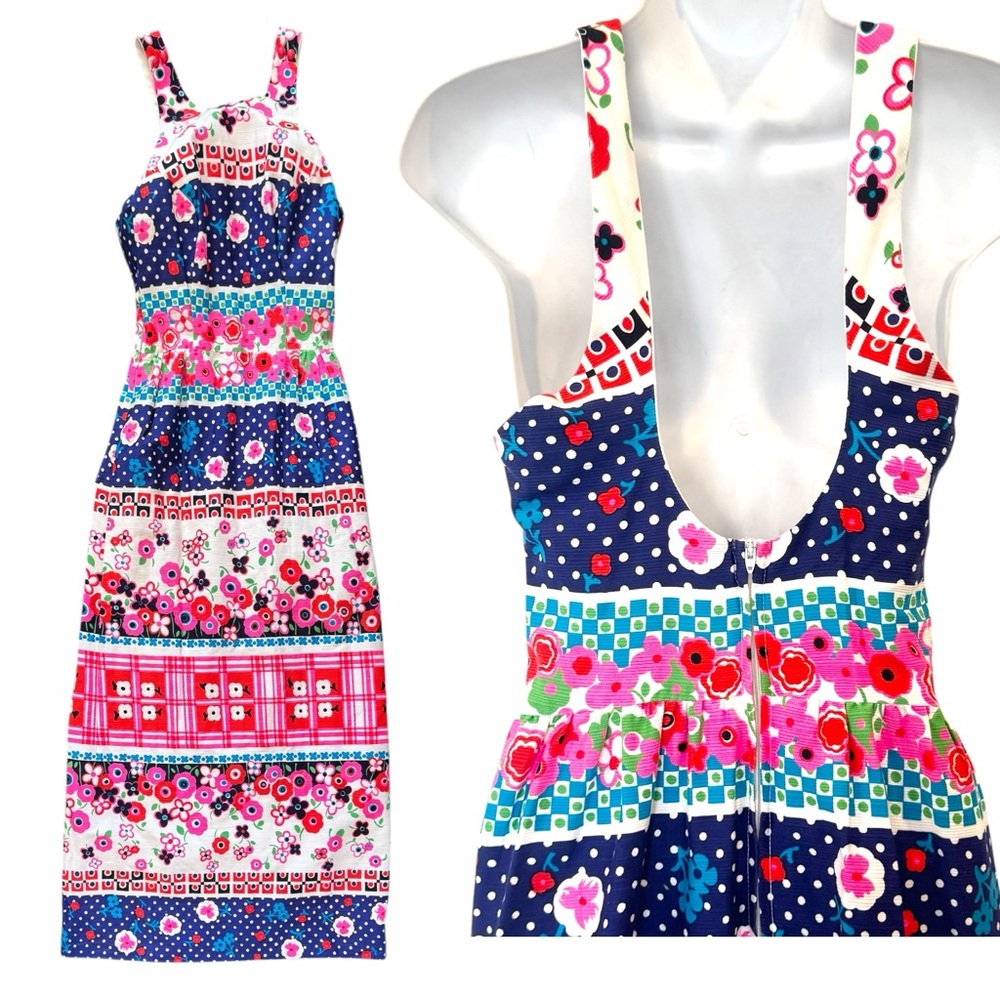 Vintage Alexa Bonwit Teller Floral Print Sundress Maxi Column Gown Mod Sun Dress - Picture 6 of 7